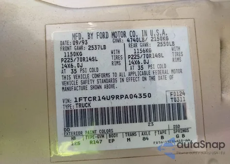 1994 Ford Ranger Super Cab z USA, uszkodzony, nr VIN 1FTCR14U9RPA04350